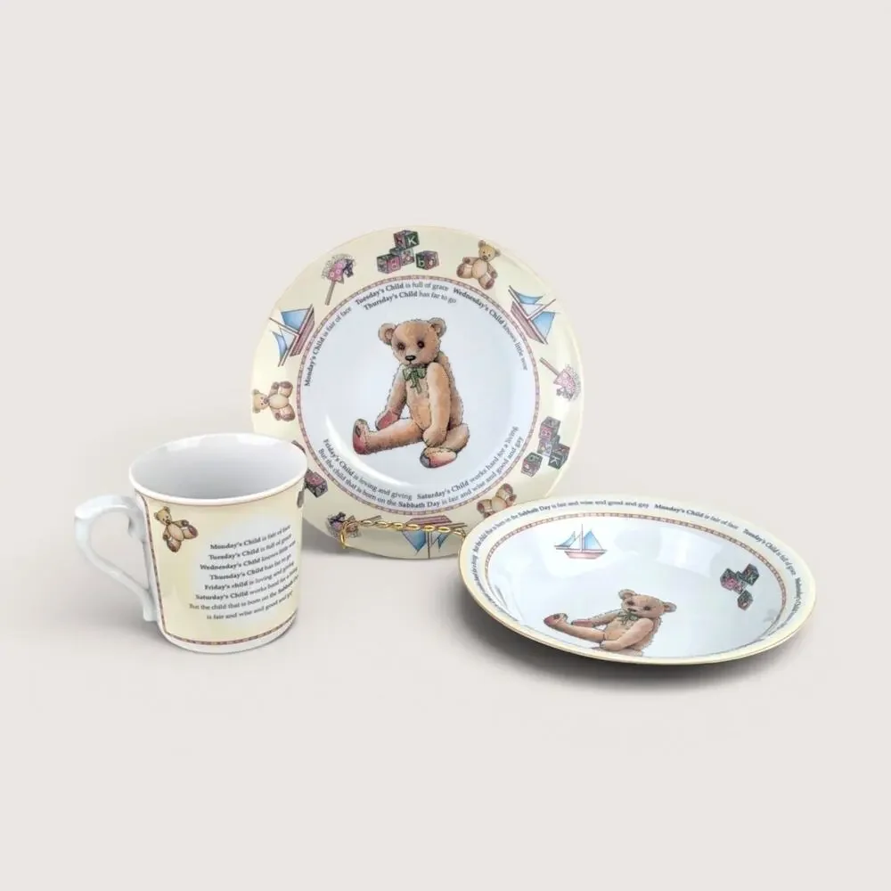 Vintage Royal Worcester Days of the Week 3 Piece Child's Porcelain Set